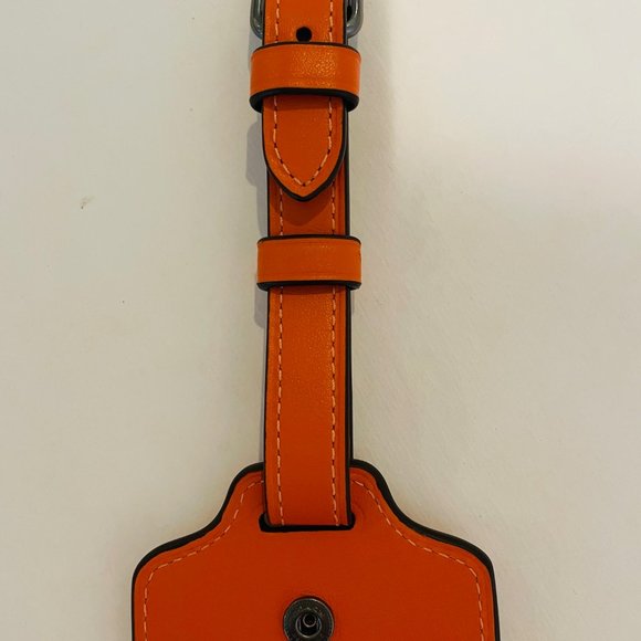 COACH LARGE LUGGAGE TAG IN LEATHER bright orange, plastic id window - Picture 4 of 16